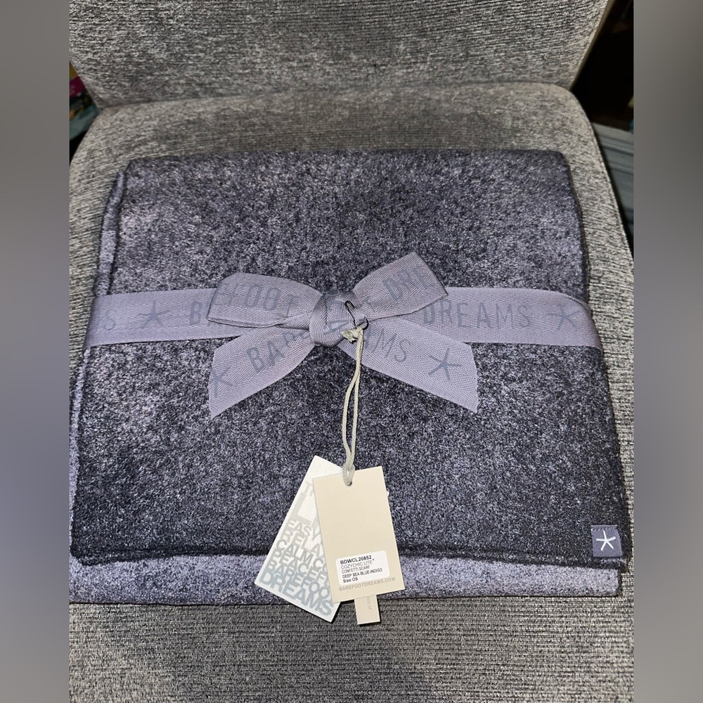 Barefoot Dreams Charcoal Gray Plush Wrap with Branded Bow